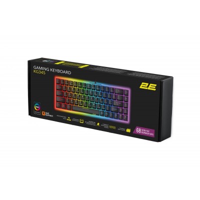 Клавіатура мембранна 2E GAMING KG345 68key, USB-A, EN/UA/RU, RGB, прозорий