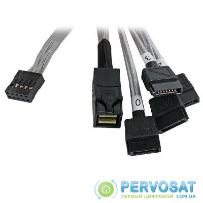 Кабель для передачи данных MiniSAS HD (SFF-8643) to 4xSATA 0.8m w/Sideband Adaptec (2279800-R/ACK-I-HDmSAS-4SATA-SB-0.8M)