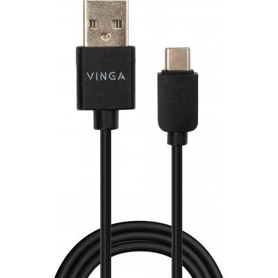 Дата кабель USB 2.0 AM to Type-C 1.0m 3A 22W PVC black Vinga (VCPUSBTC3ABK)