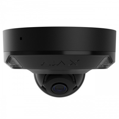 IP-Камера дротова Ajax DomeCam Mini HL black, 8мп, 4мм, гібридне підсвічування IR 15м, білий Led 15м, Poe, True WDR, IP 65, ІЧ 15м, аудіо, кут огляду 75° до 85°, міні купольна, чорна