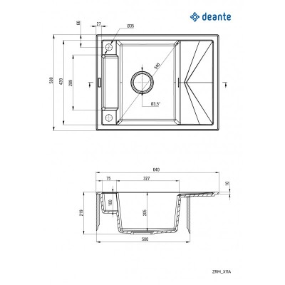 Мийка кухонна Deante Magnetic, граніт, прямокут., з крилом, 640х500х219мм, чаша - 1, врізна, чорний матовий