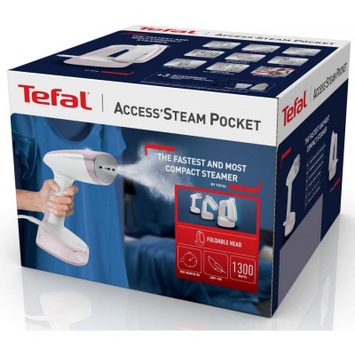 Відпарювач Tefal компактний Access Steam Pocket, 1300Вт, 120мл, постійна пара - 25гр, біло-рожевий