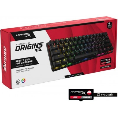 Клавіатура HyperX Alloy Origin 60 Red USB RGB ENG/RU Black