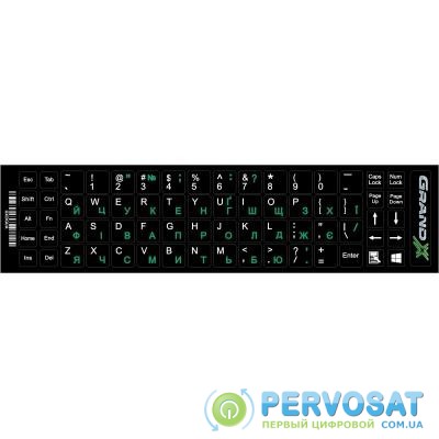 Наклейка на клавиатуру Grand-X 68 keys UA green, Latin white (GXDGUA)