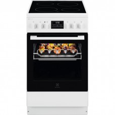 Плита Electrolux електрична склокерамічна, 57л, 50x60см, дисплей, конвекція, мангальна підставка, білий Плита Electrolux електрична склокерамічна, 57л, 50x60см, дисплей, конвекція, мангальна підставка, білий