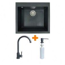 Набір кухонний Adamant Univer, штучний камінь, квадрат, без крила, 560х500х200мм, чаша - 1, врізна, графіт + змішувач та дозатор