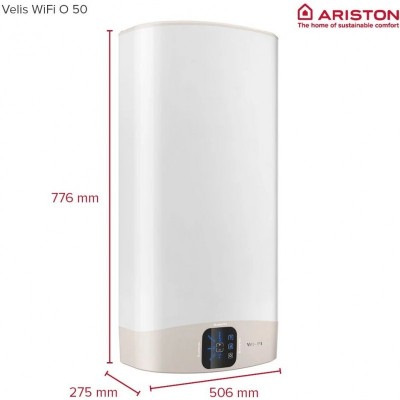Водонагрівач електр. Ariston плаский слім VLS Wi-Fi, 50л, 1,5кВт, ун. монтаж, електр. кер-ння, B, білий