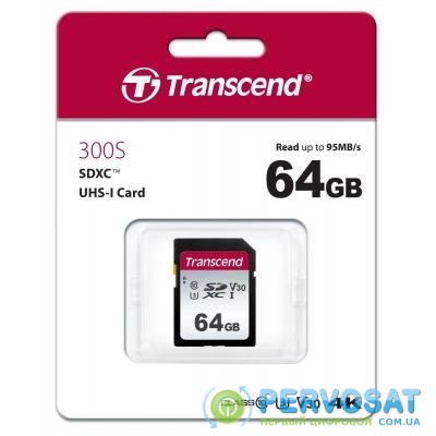 Карта памяти Transcend 64GB SDXC class 10 UHS-I U3 V10 (TS64GSDC300S)