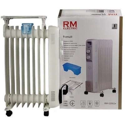 Масляний радіатор RM Electric, 9 секцій, 2000 Вт, 20 м2, 3 режими роботи, додатково зволожувач та вішак-сушарка