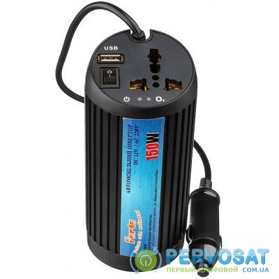 Автомобильный инвертор PORTO 12V/220V 150W, USB, ионизатор, Black (MNY-150B)