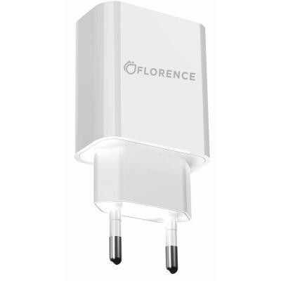 Зарядное устройство Florence 1USB 2A + microUSB cable white (FL-1020-WM)