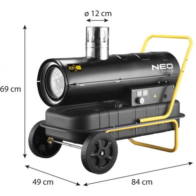 Теплова гармата дизельна Neo Tools, прямого нагріву, 20кВт, 200м2, 600м3/год, колеса, чорний, 21.30кг