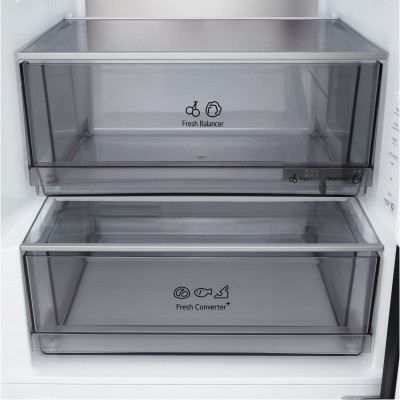 Холодильник LG з нижн. мороз., 203x60х68, холод.відд.-262л, мороз.відд.-113л, 2дв., E, NF, інв., диспл внутр., Fresh Сonverter, Metal Fresh, чорний матовий