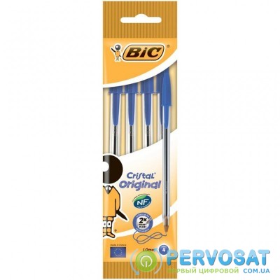 Ручка шариковая BIC Cristal, синяя, 4шт в блистере (bc8308601)