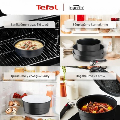 Набір посуду Tefal Ingenio Inspiration, 6 предметів, алюміній, скло, бакеліт, чорний Набір посуду Tefal Ingenio Inspiration, 6 предметів, алюміній, скло, бакеліт, чорний