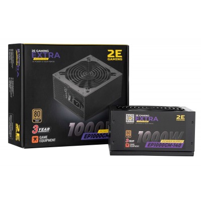 Блок живлення 2E Gaming Extra Power (1000W), &gt;90%, 80+ Gold, 140mm, 1xMB 24pin(20+4), 2xCPU 8pin(4+4), 4xMolex, 6xSATA, 8xPCIe 8pin(6+2), Fully Modular