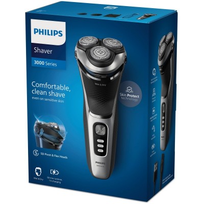 Бритва електр. Philips Series 3000,  бритв.головок-3, Li-Ion, сух.+волог., тример,індикатор заряду, чохол, сірий