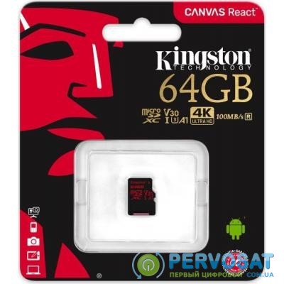 Карта памяти Kingston 64GB microSDXC class 10 UHS-I U3 (SDCR/64GBSP)