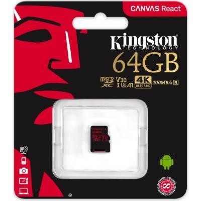 Карта памяти Kingston 64GB microSDXC class 10 UHS-I U3 (SDCR/64GBSP)