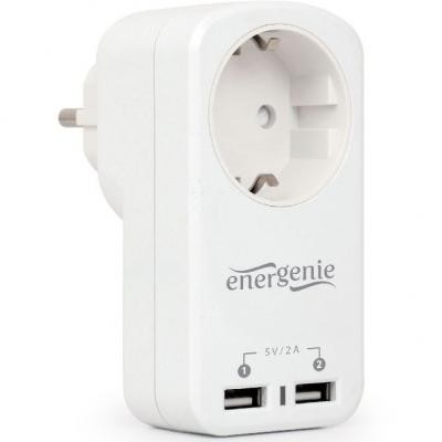 Зарядний пристрій EnerGenie 2 USB по 2.1A со сквозной розеткой (EG-ACU2-01-W)