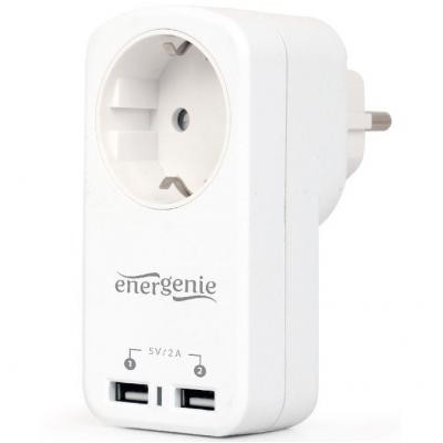 Зарядний пристрій EnerGenie 2 USB по 2.1A со сквозной розеткой (EG-ACU2-01-W)