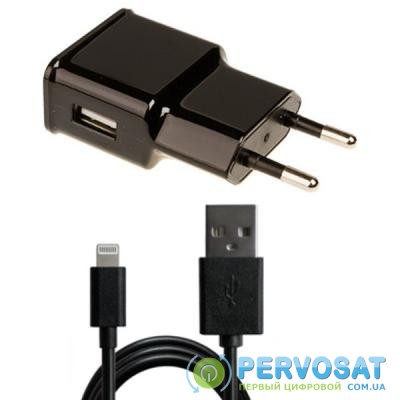 Зарядное устройство Grand-X 1*USB, 2,1A, Black, + cable USB -> Lightning, Cu, 2.1А, 1m (CH03LTB)