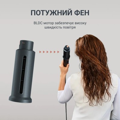 Фен-щітка Rowenta Air Rotate, 1300Вт, 4 режими, іоніз-я, хол. обдув, функція фену, 3 насадки, кераміка, чорно-золотий