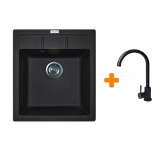 Набір кухонна Adamant Brick, штучний камінь, квадрат, без крила, 460x515x200мм, чаша - 1, врізна, чорний + змішувач Набір кухонна Adamant Brick, штучний камінь, квадрат, без крила, 460x515x200мм, чаша - 1, врізна, чорний + змішувач