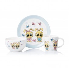 Набір дитячого посуду Ardesto Bunnies 3 пр., порцеляна Набір дитячого посуду Ardesto Bunnies 3 пр., порцеляна