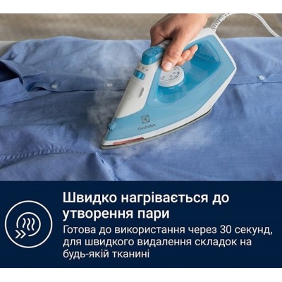 Праска Electrolux, 2300Вт, 250мл, паровий удар 110гр, керам. підошва, синьо-білий