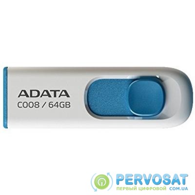 USB флеш накопитель A-DATA 64GB C008 White+Blue USB 2.0 (AC008-64G-RWE)