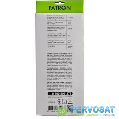 Сетевой фильтр питания PATRON 10 m3*1mm2 (SP-10510) 5 розеток BLACK (EXT-PN-SP-10510)