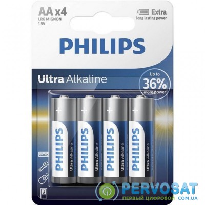 Батарейка Philips AA LR6 Ultra Alkaline * 4 (LR6E4B/10)