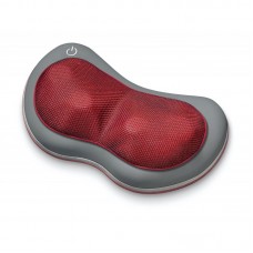 Масажна подушка Beurer для плечей, шиї, спини та ніг, від мережі, 4 головки шиацу, підігрів, автовимкн., червоно-сірий