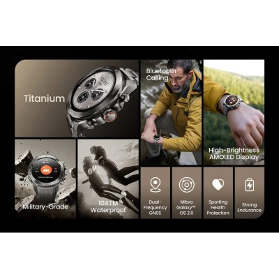 Смарт-годинник Mibro GS Explorer S 48мм, 1.32", 466x466, AMOLED, BT 5.3, Dual-band GPS, 10 ATM, суцільний титан