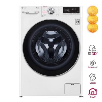 Пральна машина з фронт. завант. LG F4V7VS1W, 9кг, 1400, A+++-30%, Пара, глибина 56см, Дисплей, Білий