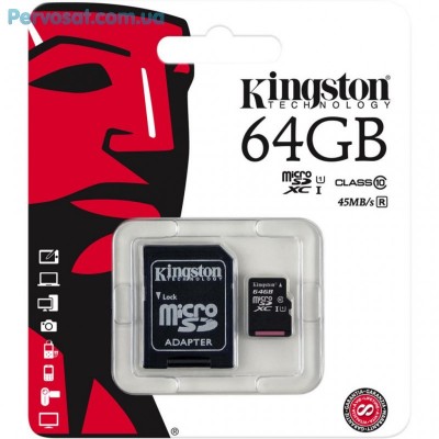 Карта памяти Kingston 64GB microSDXC Class 10 UHS-I (SDC10G2/64GB)