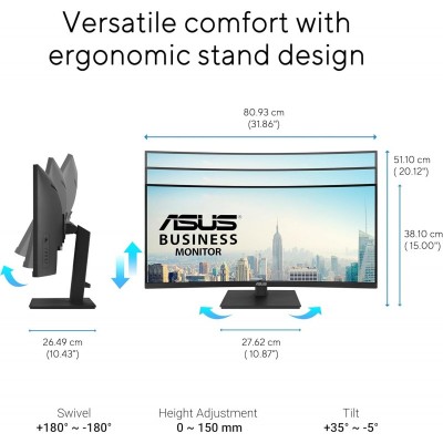 Монітор Asus 34" VA34VCPSR HDMI, DP, USB-C, 3xUSB, RJ-45, MM, VA, 3440x1440, 21:9, 100Hz, 4ms, CURVED, AdaptiveSync, HAS Монітор Asus 34" VA34VCPSR HDMI, DP, USB-C, 3xUSB, RJ-45, MM, VA, 3440x1440, 21:9, 100Hz, 4ms, CURVED, AdaptiveSync, HAS
