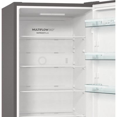 Холодильник з нижн. мороз. камерою Gorenje NRK62DAXL4, Висота - 200см, Глибина-66 см, 255(106)л, А+++, NF, Дисплей, 13 кг/24 г, Інвертор, матовий нерж.