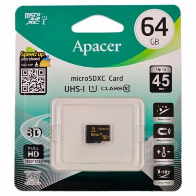 Карта памяти Apacer 64GB microSDXC Class10 UHS-I (AP64GMCSX10U1-RA)