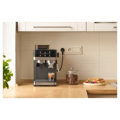 Кавоварка Sencor ріжкова 1.8л, зерно+мелена, вдубована кавомолка, дисплей, нерж. сталь-чорний Кавоварка Sencor ріжкова 1.8л, зерно+мелена, вдубована кавомолка, дисплей, нерж. сталь-чорний