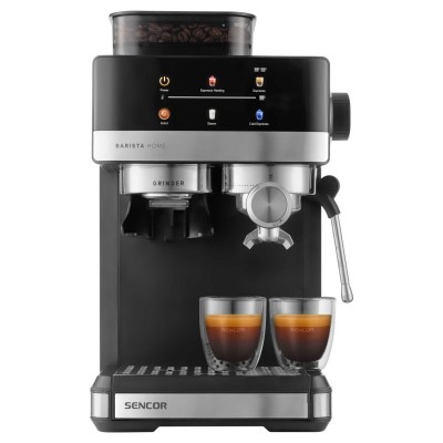Кавоварка Sencor ріжкова 1.8л, зерно+мелена, вдубована кавомолка, дисплей, нерж. сталь-чорний Кавоварка Sencor ріжкова 1.8л, зерно+мелена, вдубована кавомолка, дисплей, нерж. сталь-чорний