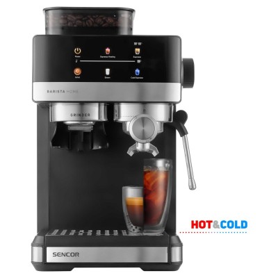 Кавоварка Sencor ріжкова 1.8л, зерно+мелена, вдубована кавомолка, дисплей, нерж. сталь-чорний Кавоварка Sencor ріжкова 1.8л, зерно+мелена, вдубована кавомолка, дисплей, нерж. сталь-чорний