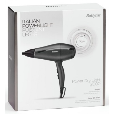 Фен Babyliss Super Light Pro, 2000Вт, 3 режими, HTDC мотор, тонкий концентратор 6 мм, чорний