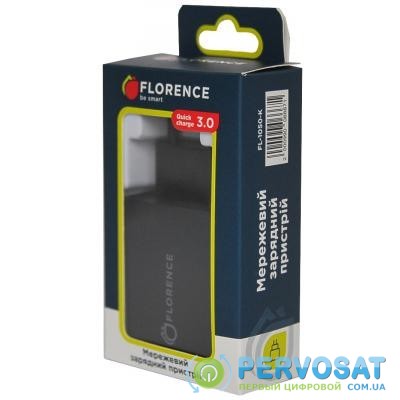 Зарядное устройство Florence 1USB QC 3.0 Black (FL-1050-K)