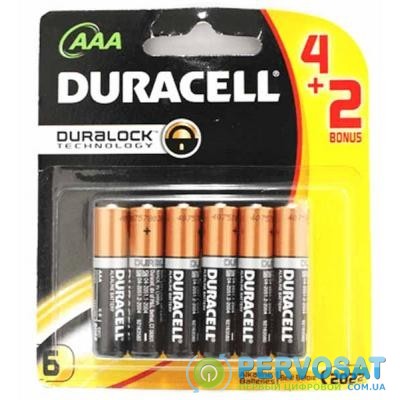 Батарейка AAA MN2400 LR03 * 4+2 Duracell (5007826)