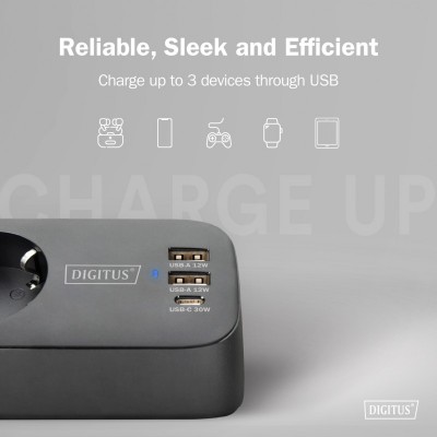 Блок розеток DIGITUS Office, 3xSchuko, 2xUSB-A, 1xUSB-C, 16A, 1.5м, вилка Schuko, чорний Блок розеток DIGITUS Office, 3xSchuko, 2xUSB-A, 1xUSB-C, 16A, 1.5м, вилка Schuko, чорний