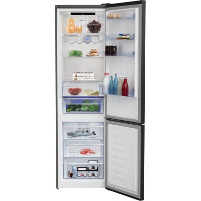 Холодильник Beko з нижн. мороз., 203x60x67, xолод.відд.-253л, мороз.відд.-109л, 2дв., E, NF, дисплей, HarvestFresh, нержавіюча сталь чорного кольору