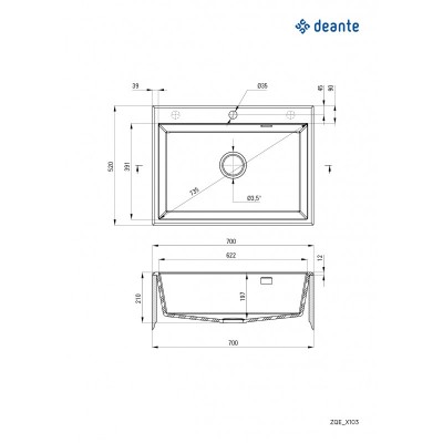 Мийка кухонна Deante Eridan, граніт, прямокутна, без крила, 700х520х210мм, чаша - 1, врізна, металічний графіт Мийка кухонна Deante Eridan, граніт, прямокутна, без крила, 700х520х210мм, чаша - 1, врізна, металічний графіт