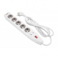 Подовжувач-фільтр мережевий 2E 5xТип F, 3x1.5мм кв, 16A, з захистом від перенапруги, 2м, білий